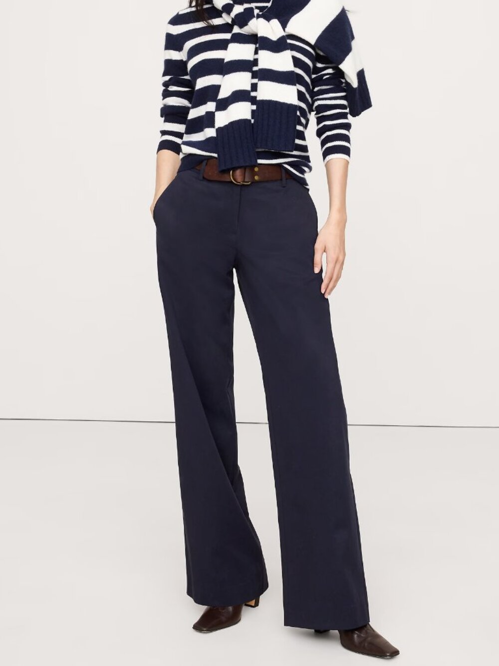 NWT Banana Republic Navy Blue Everyday Cotton-Tencel Wide-Leg Trouser Pant PS